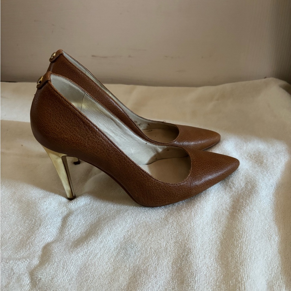 Michael Kors Brown Leather Heels with Gold Accents